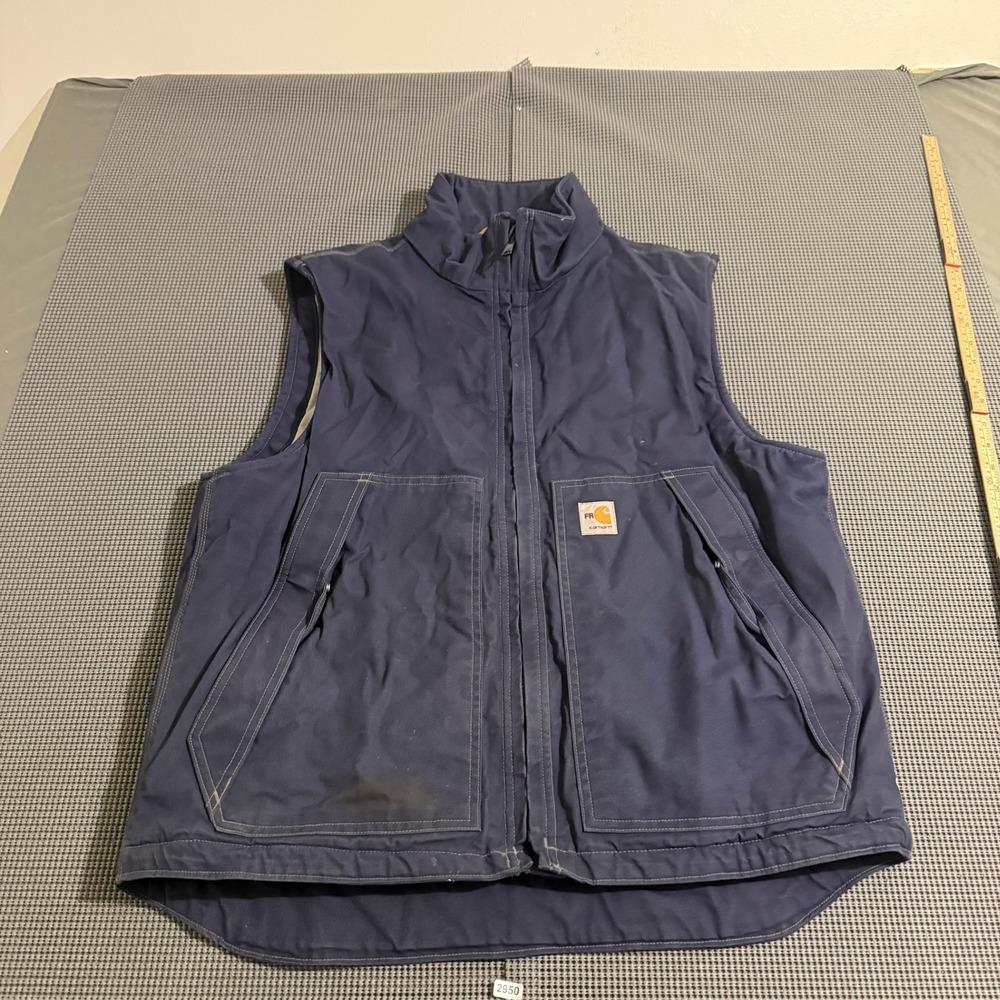 Carhartt FR Flame Resistant Vest Mens Large Navy Blue Full Zip Mock Neck 2950